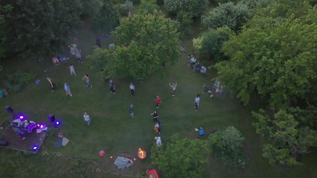 ecstatic group dance with fire and water